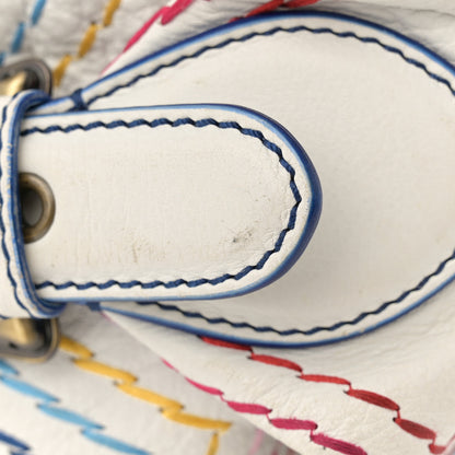 Fendi Vitello Palma Zig Zag Thread Embroidered Doctor B Hobo White Multicolor 12 of 19