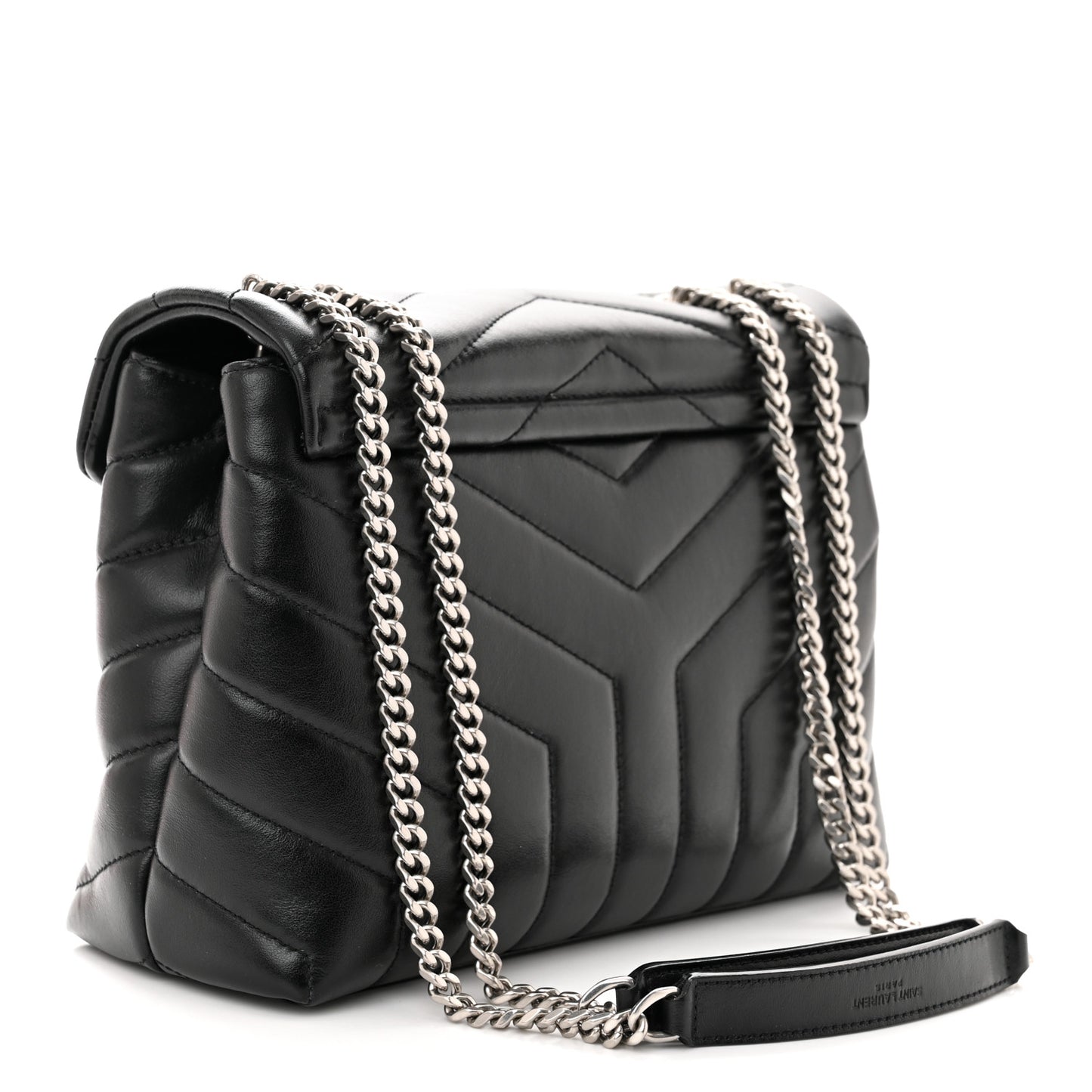 Calfskin Y Quilted Monogram Small Loulou Chain Satchel Black