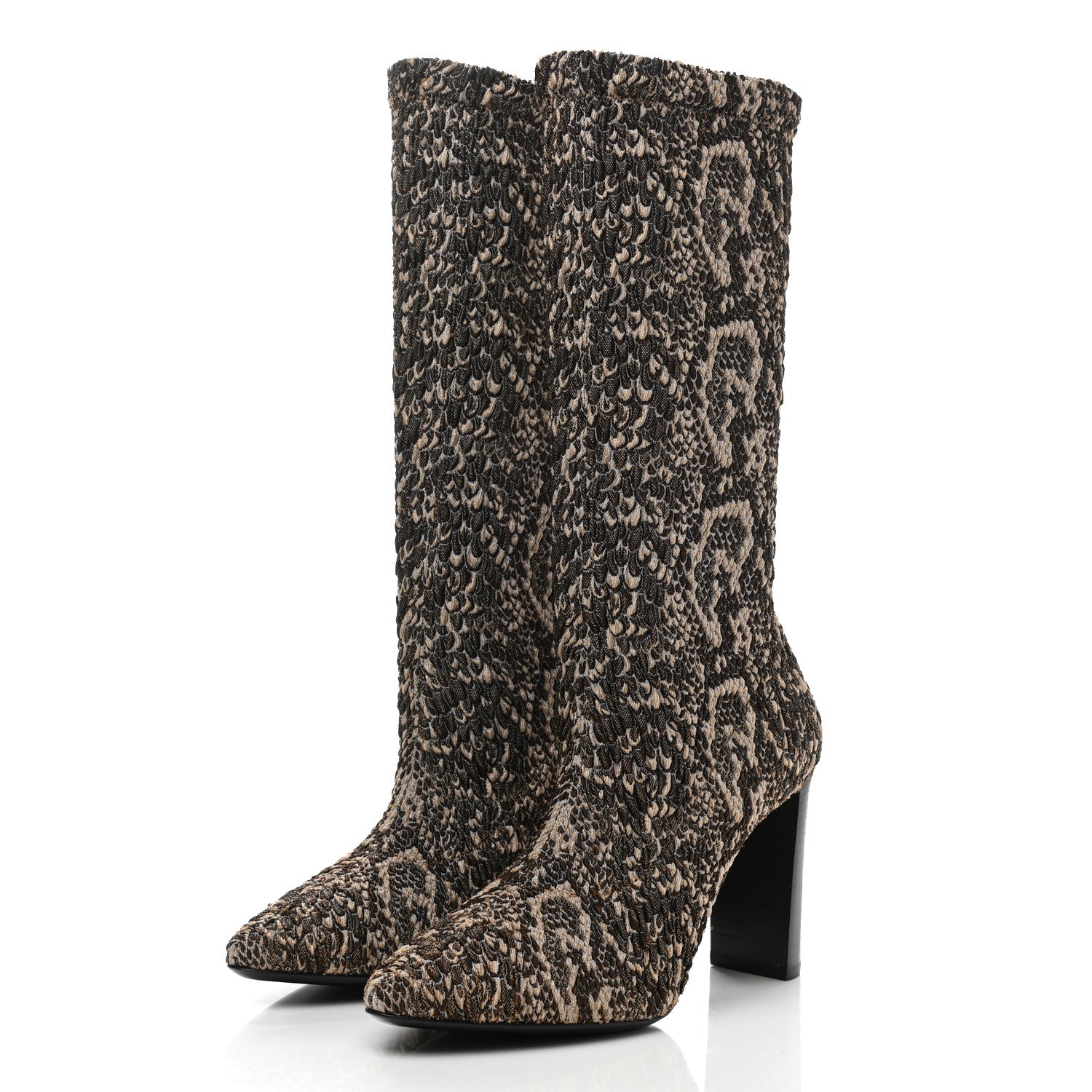 Saint Laurent Stretch Fabric Calf Heel Boots 37.5 Beige Vintage 3 of 7