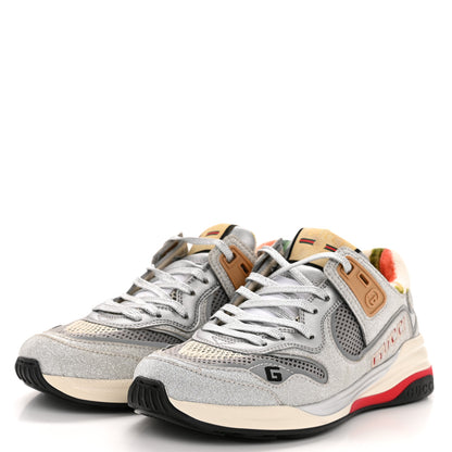 Gucci Metallic Calfskin Glitter Mesh Womens Ultrapace Sneakers 36 Silver Light Grey Mystic White 4 of 9