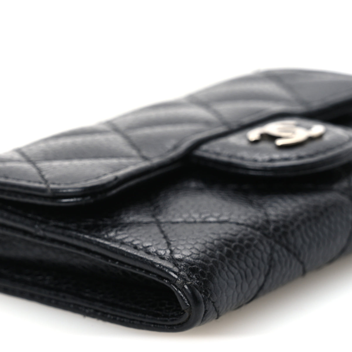 Caviar Quilted Flap Card Holder Black