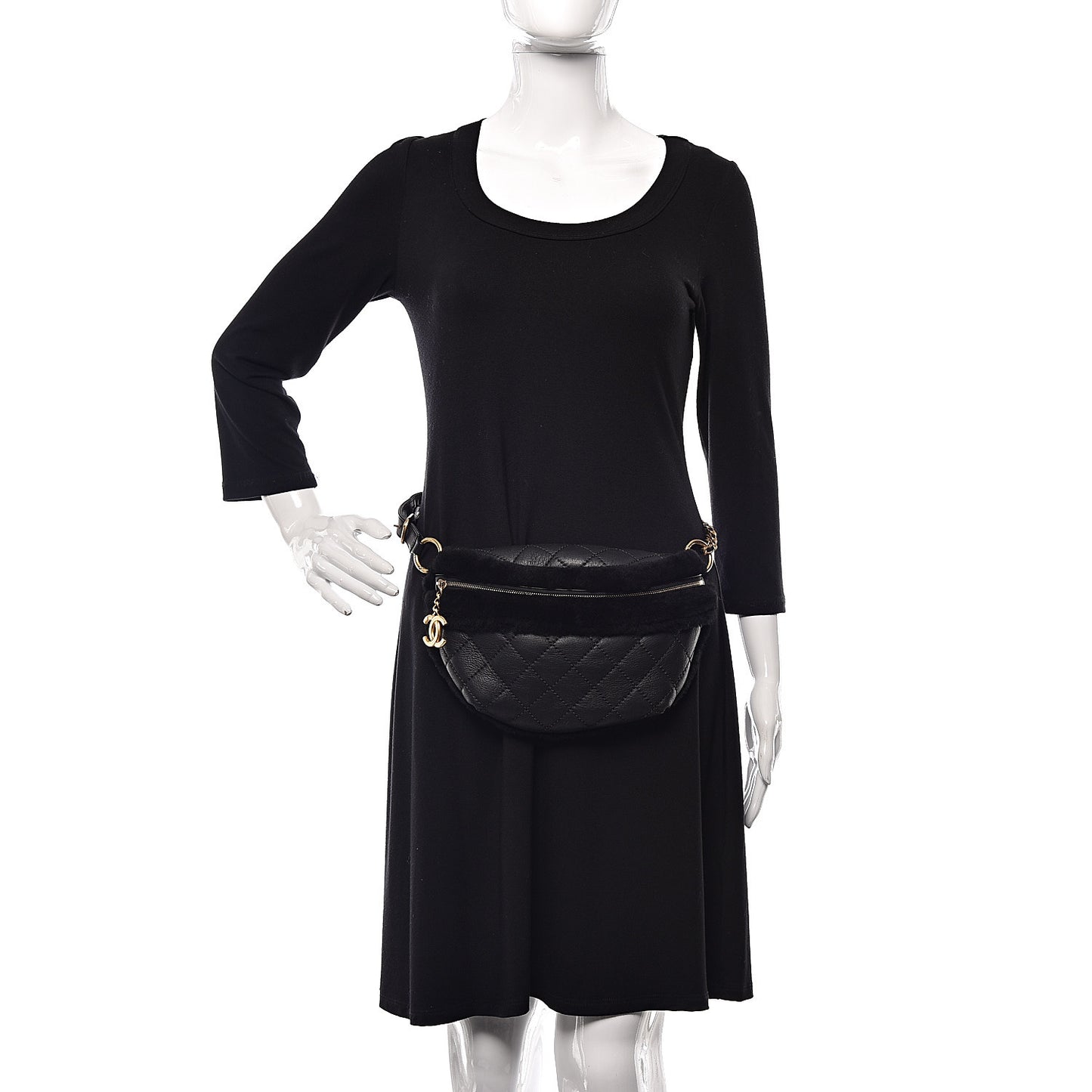Calfskin Fur Quilted Waist Bag Fanny Pack Black