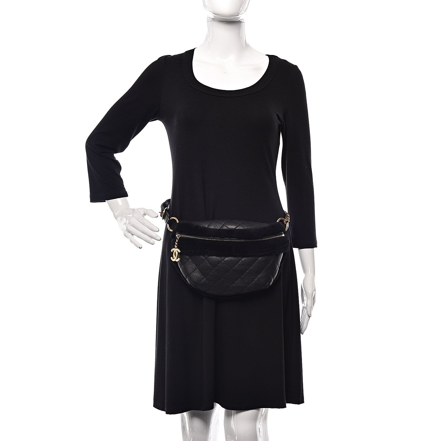 Chanel Calfskin Fur Quilted Waist Bag Fanny Pack Black 2 of 11