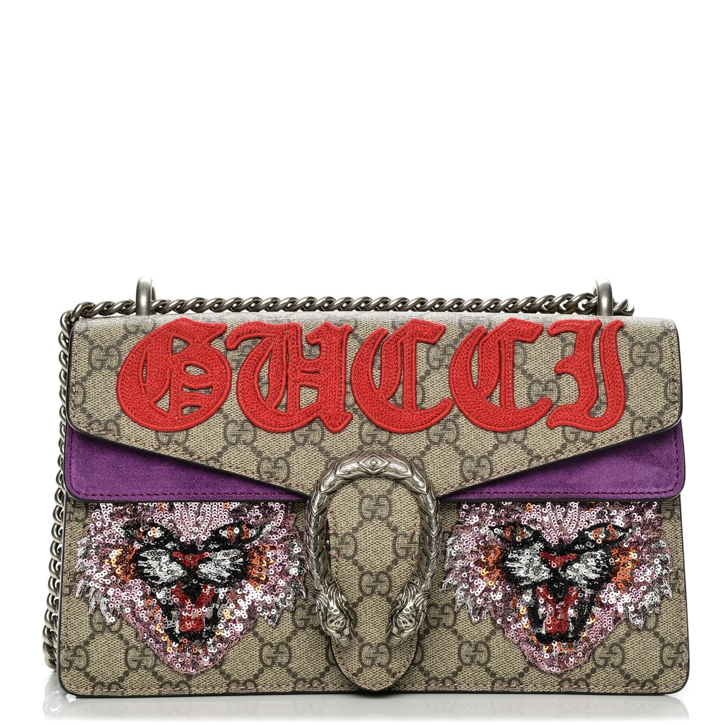 GG Supreme Monogram Embroidered Small Dionysus Shoulder Bag Purple