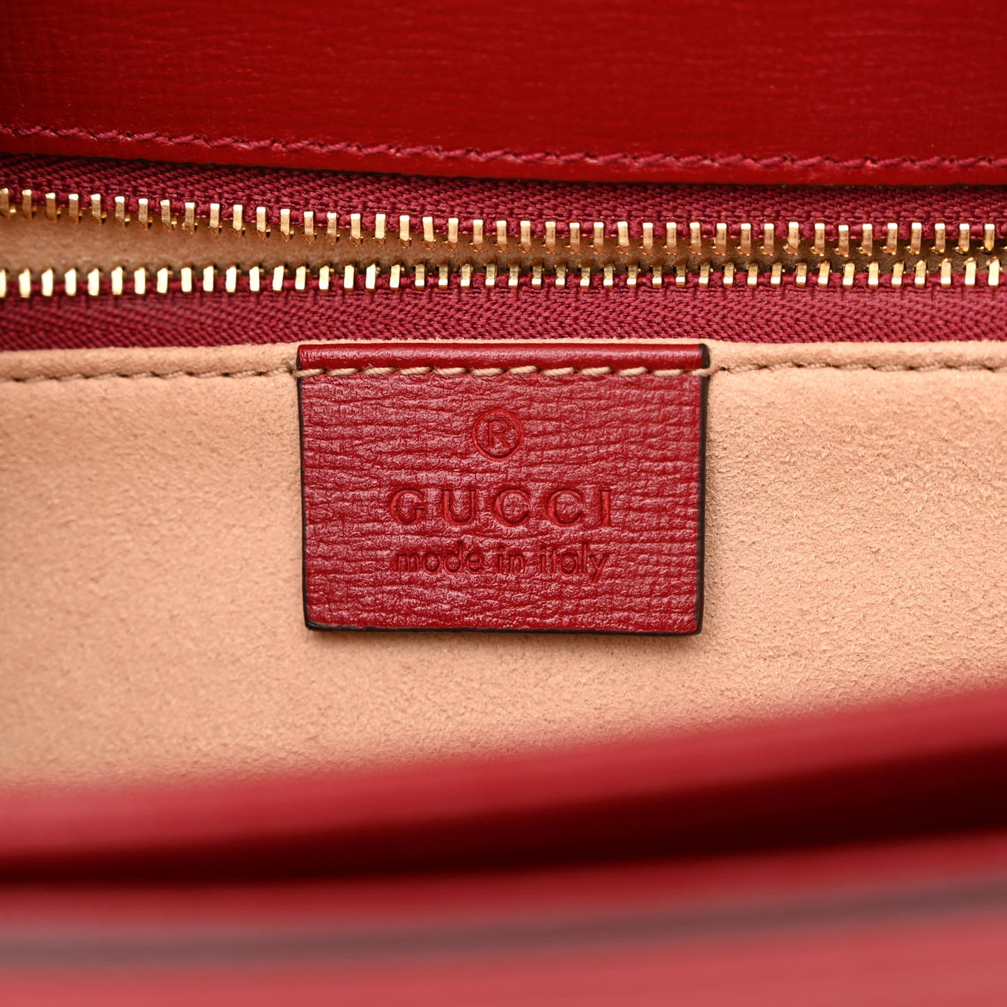 GG Supreme Monogram Azalea Calfskin Horsebit 1955 Shoulder Bag Beige Ebony New Cherry Red