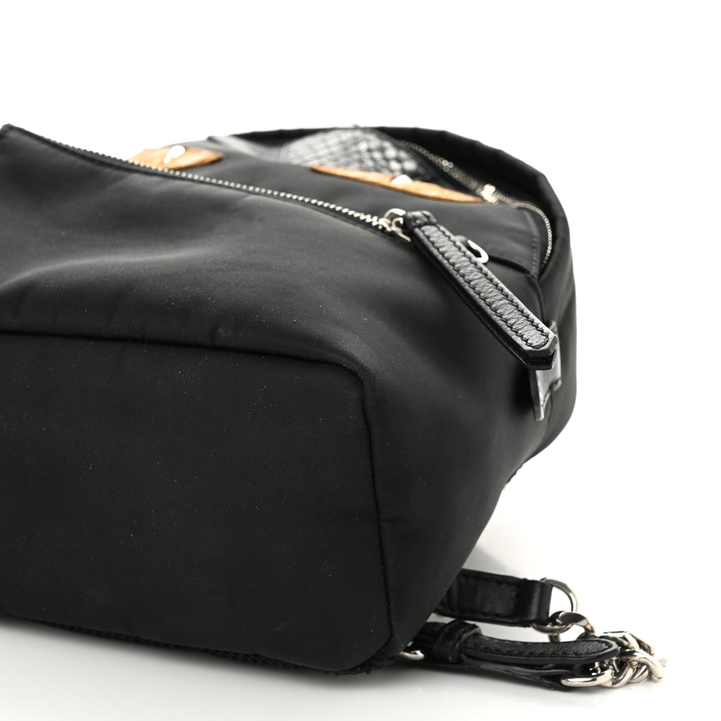 Nylon Vitello Dolce Goat Fox Fur Crocodile Monster Eyes Mini Backpack Black Sunflower