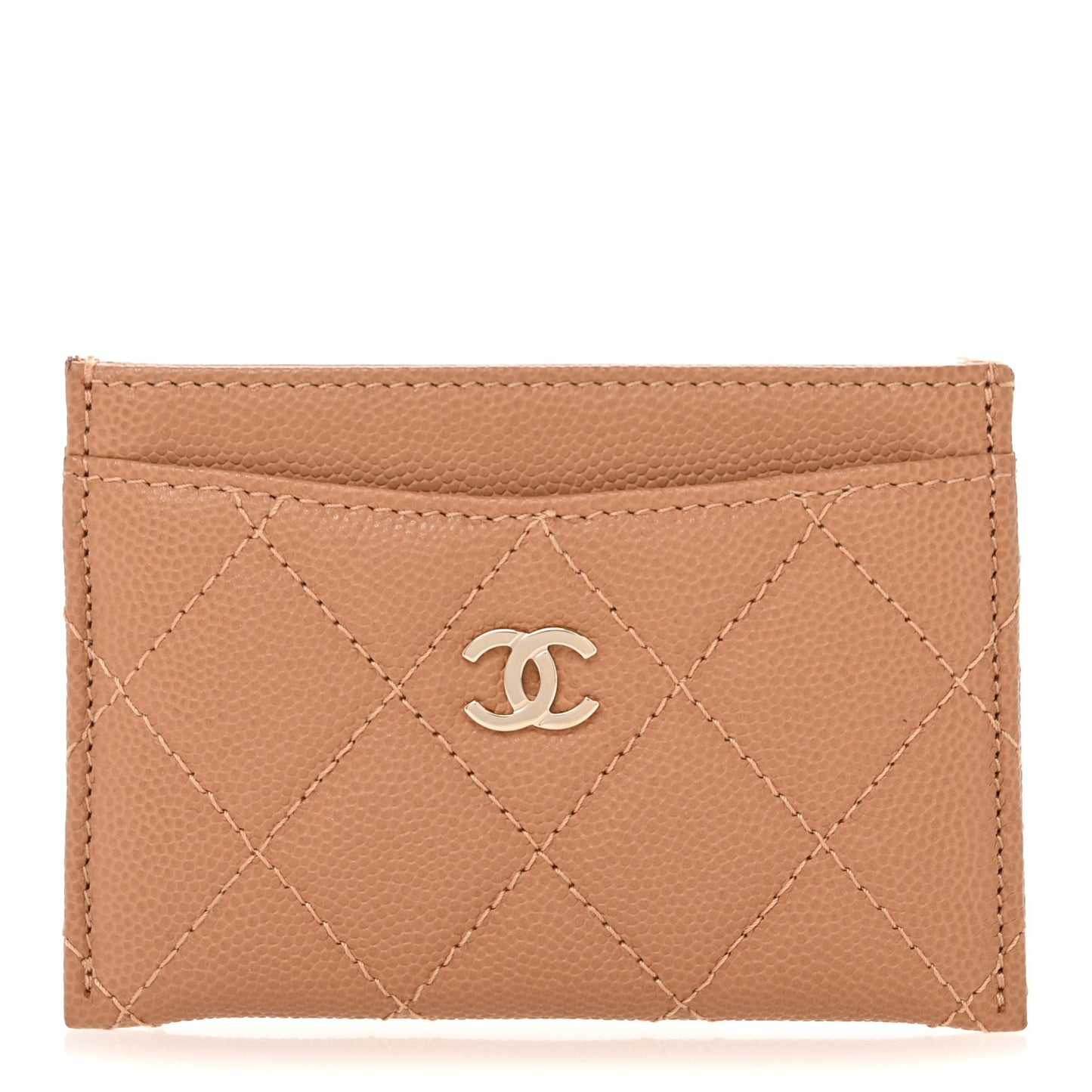 Caviar Quilted Card Holder Dark Beige