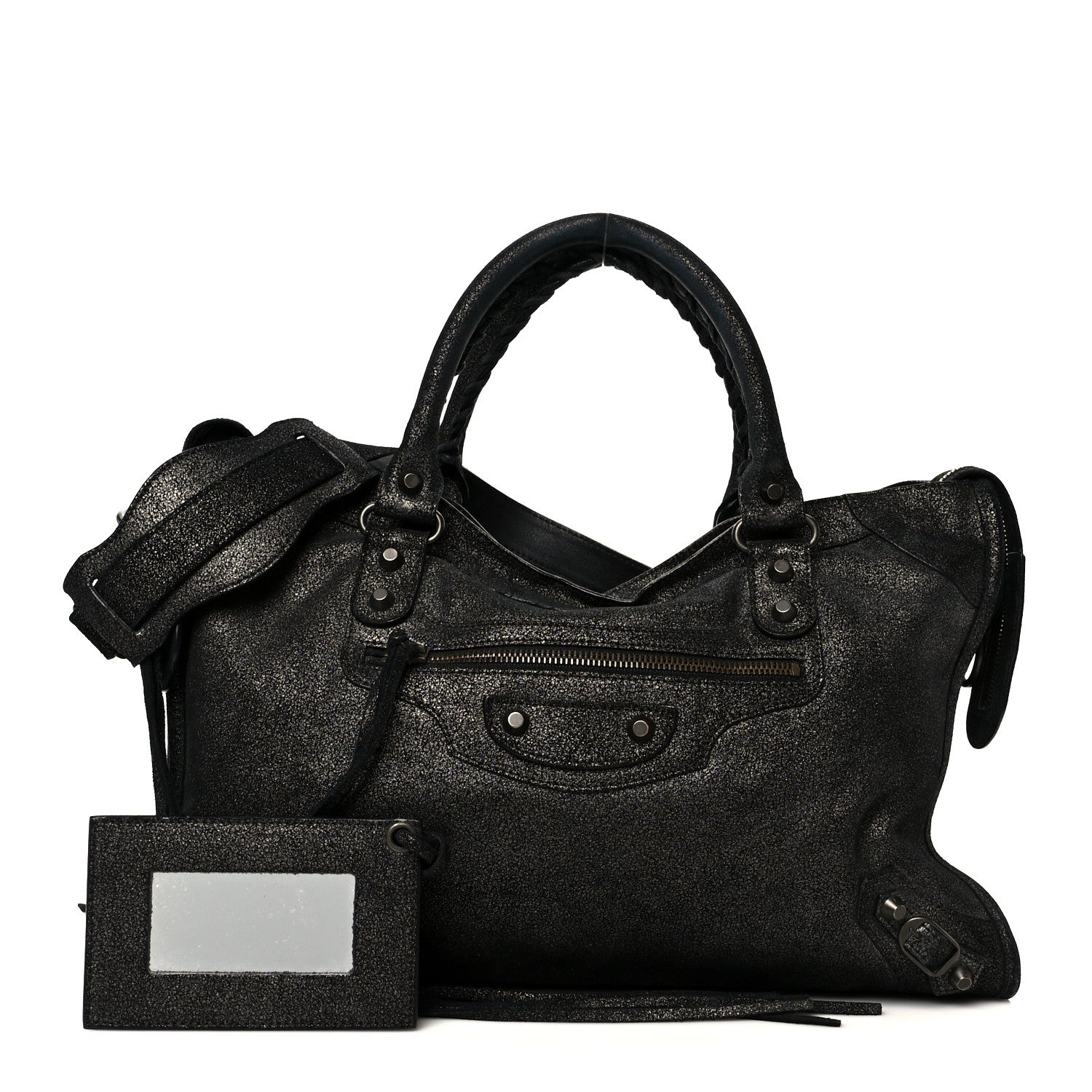 Balenciaga Metallic Craquele Calfskin Classic Hardware City Black