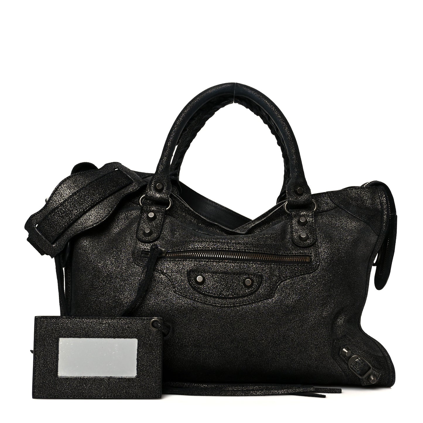 Metallic Craquele Calfskin Classic Hardware City Black