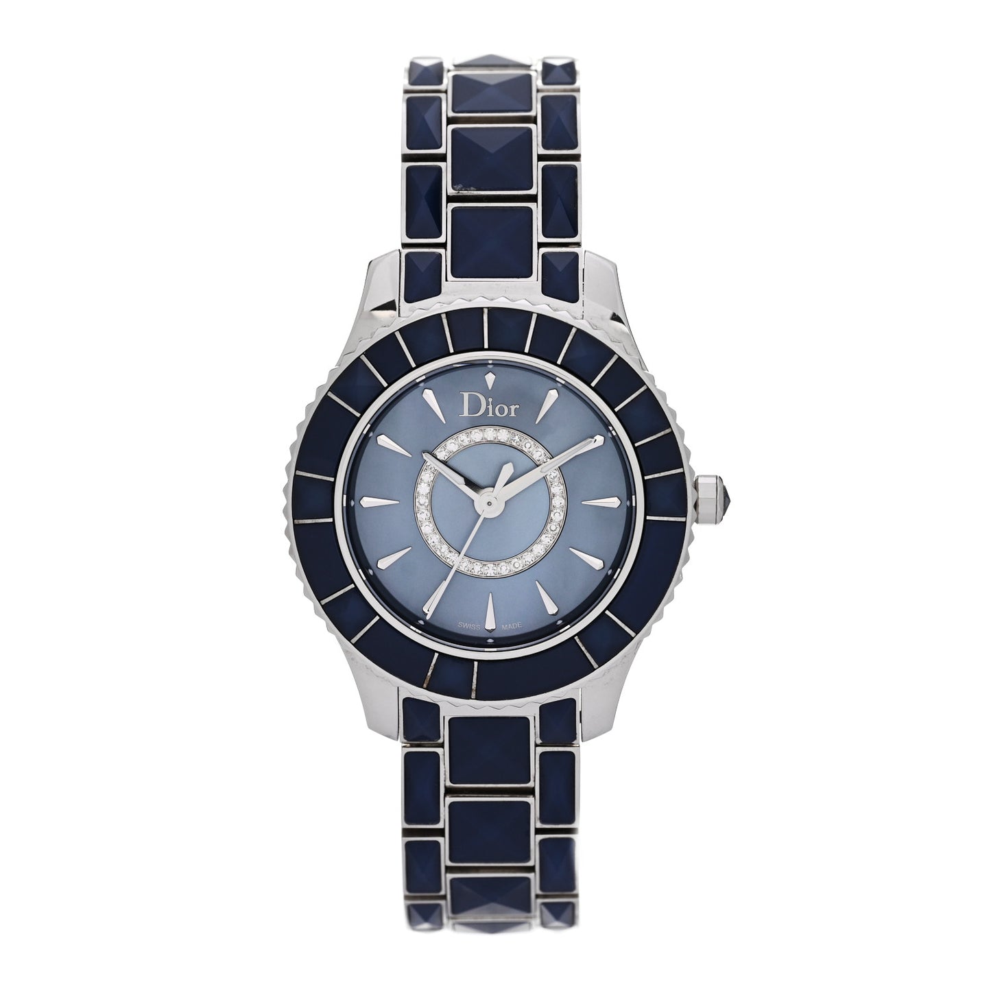 Stainless Steel Diamond Blue Mother of Pearl 33mm Christal Quartz Watch