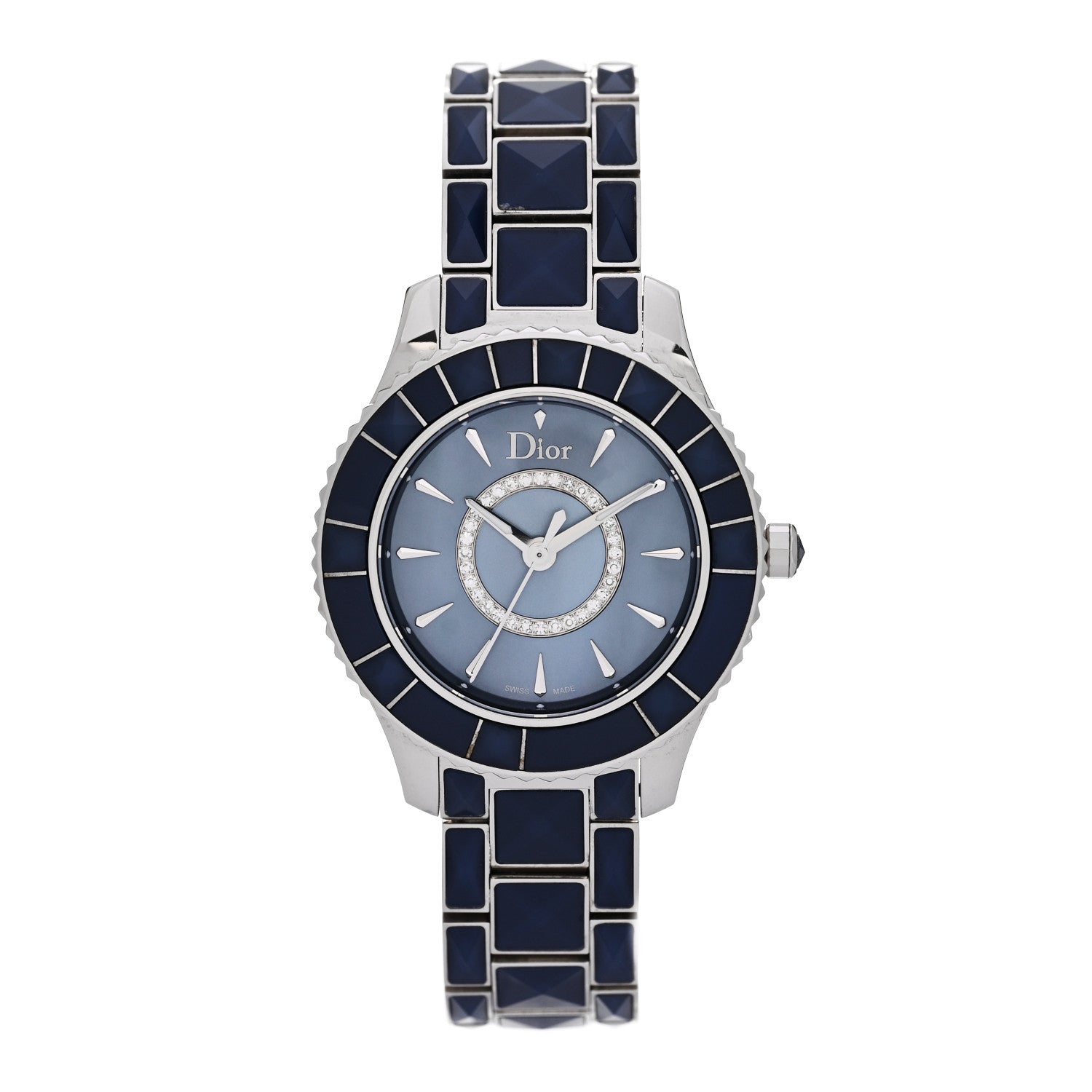 Christian Dior Stainless Steel Diamond Blue Mother of Pearl 33mm Christal Quartz Watch 1 of 5