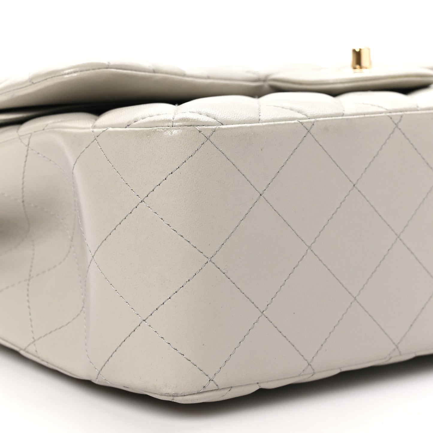Lambskin Quilted Jumbo Double Flap Grey