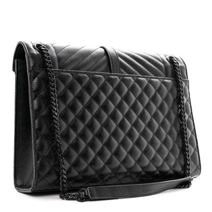 Saint Laurent Grain De Poudre Textured Mixed Matelasse Large Triquilt Monogram Monochrome Satchel Black 3 of 11