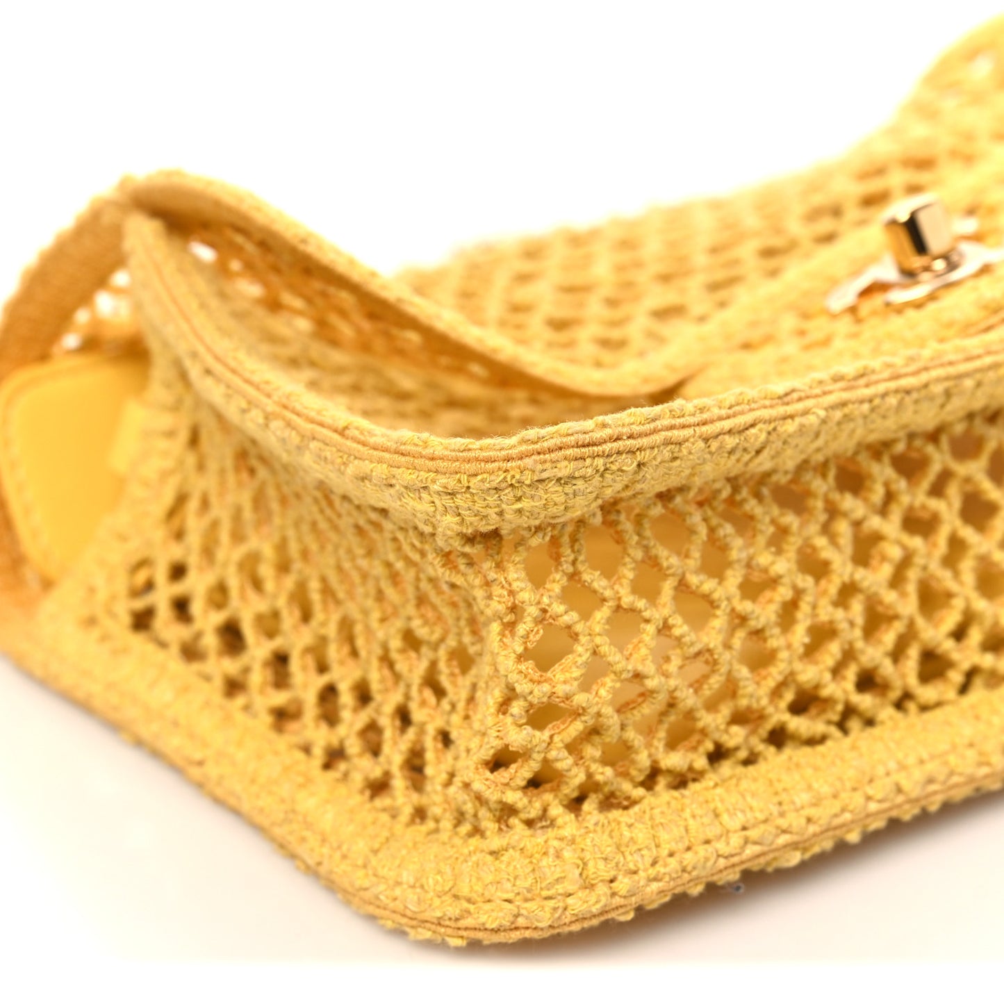 Mesh Macrame Small Flap Bag Yellow