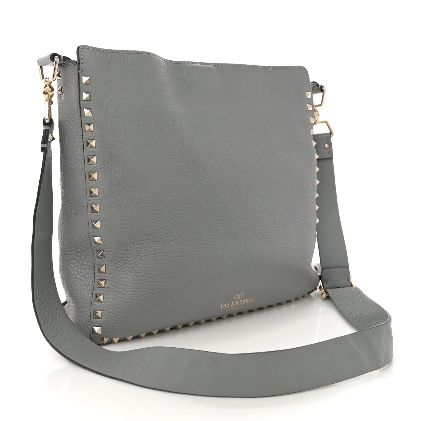 Pebbled Calfskin Small Rockstud Flip-Lock Messenger Bag Light Stone
