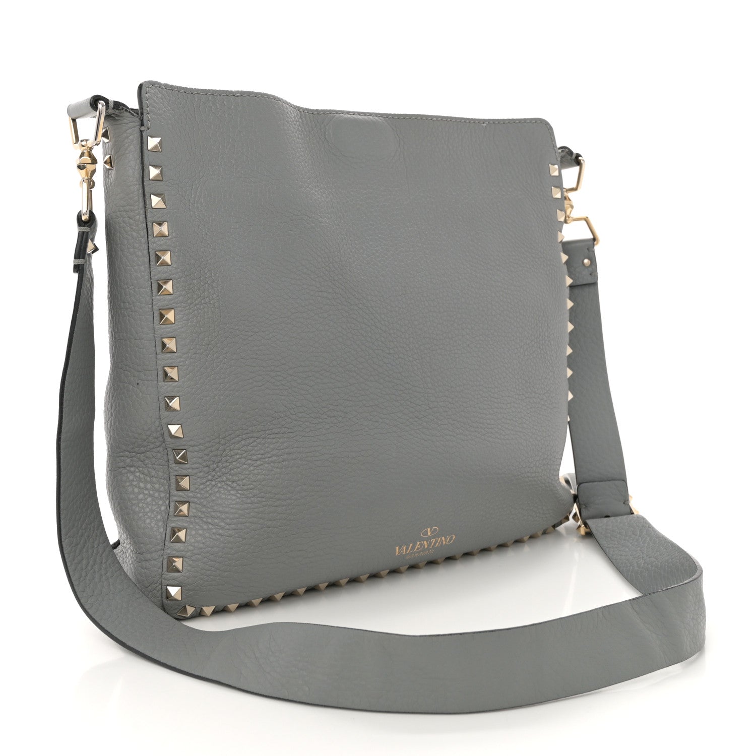 Valentino Garavani Pebbled Calfskin Small Rockstud Flip-Lock Messenger Bag Light Stone 2 of 13