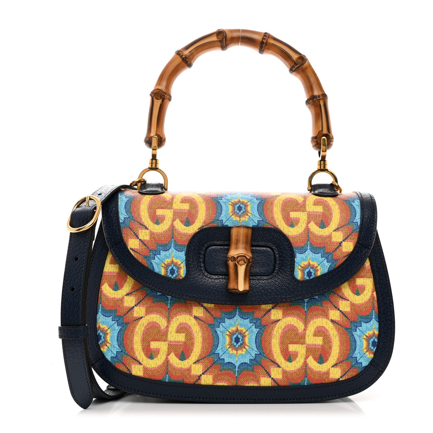 Calfskin Kaleidoscope Medium Bamboo 1947 Top Handle Bag Blue Orange Multicolor Blue Agata