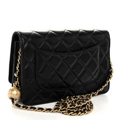 Chanel Lambskin Quilted CC Pearl Crush Wallet on Chain WOC Black 3 of 12