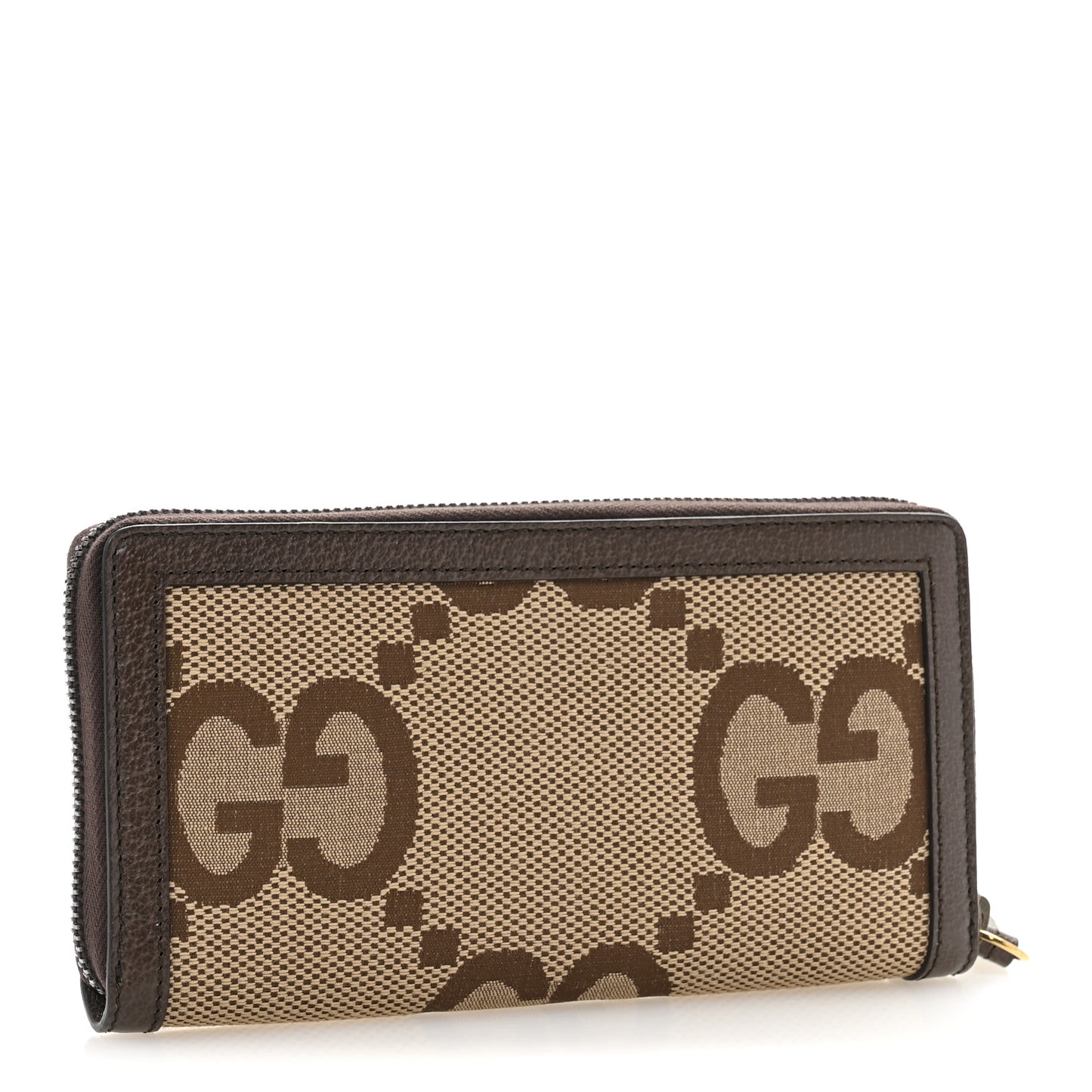 Monogram Jumbo GG Textured Dollar Calfskin Diana Zip Around Continental Wallet Camel Ebony New Acero