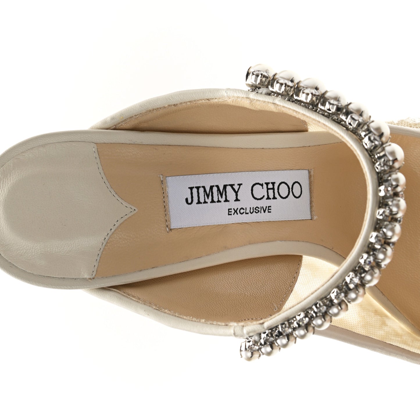 Lace Mesh Crystal Strap Bing Mules 40 Ivory