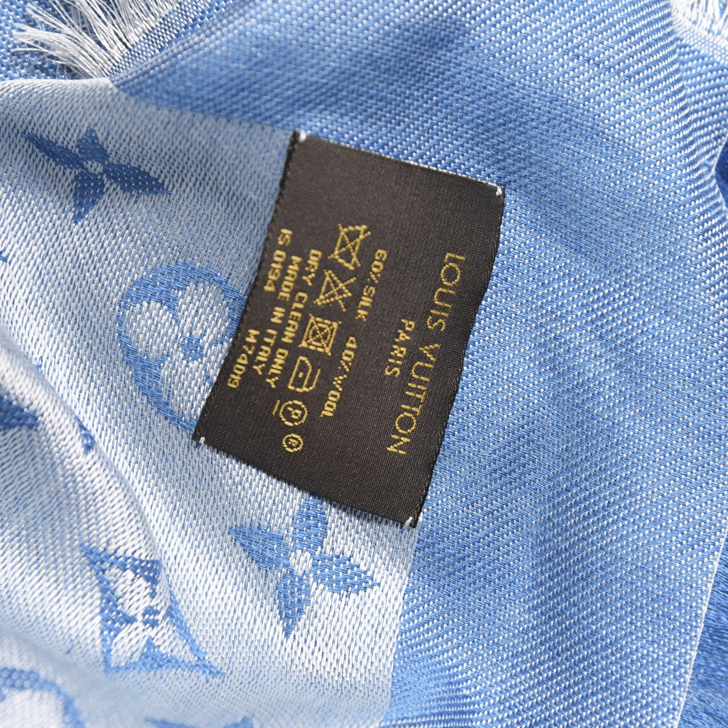 Silk Wool Monogram Shawl Blue