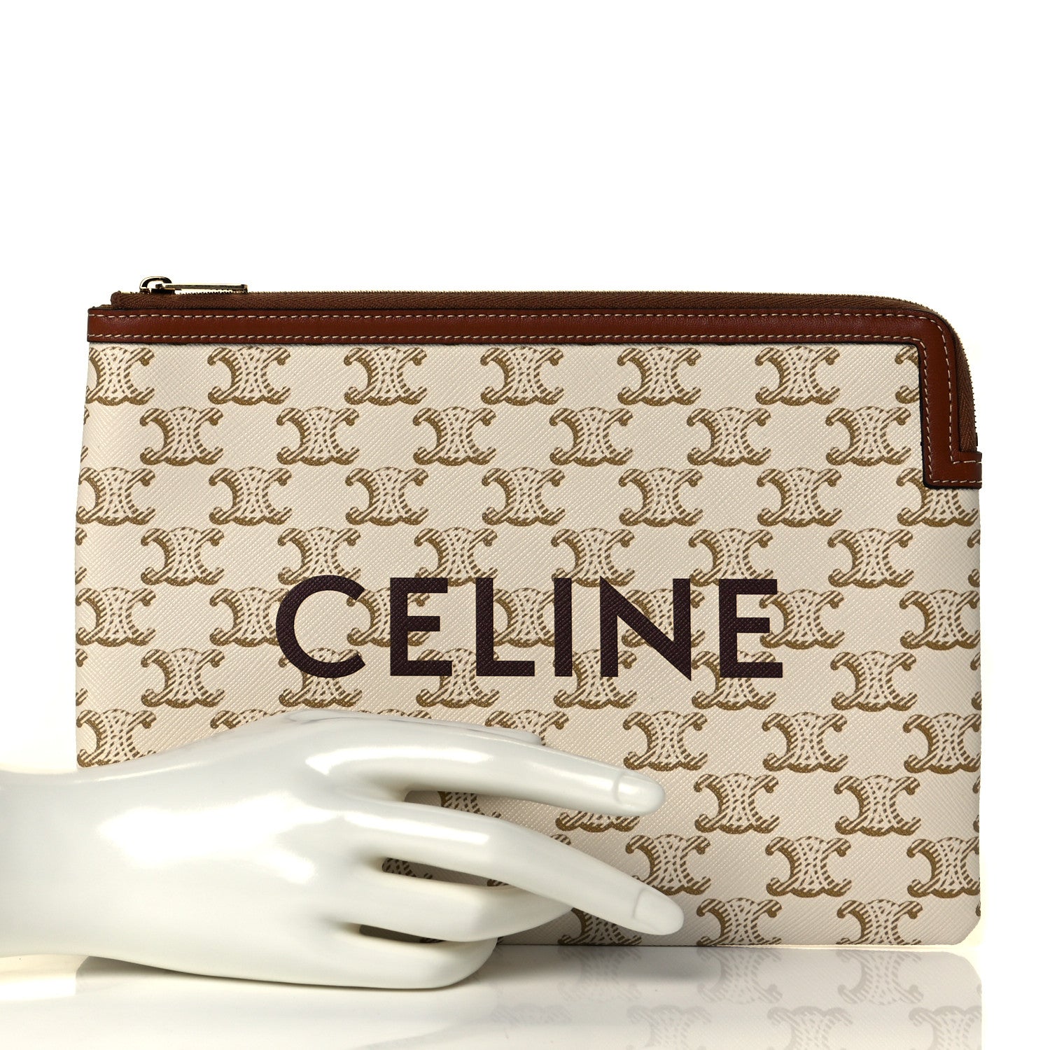 Celine Triomphe Canvas Lambskin Small Pouch White 2 of 6