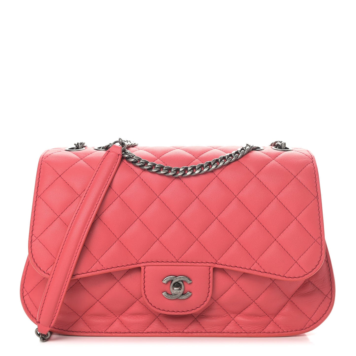 Lambskin Quilted Large Natural CC Flap Dark Pink