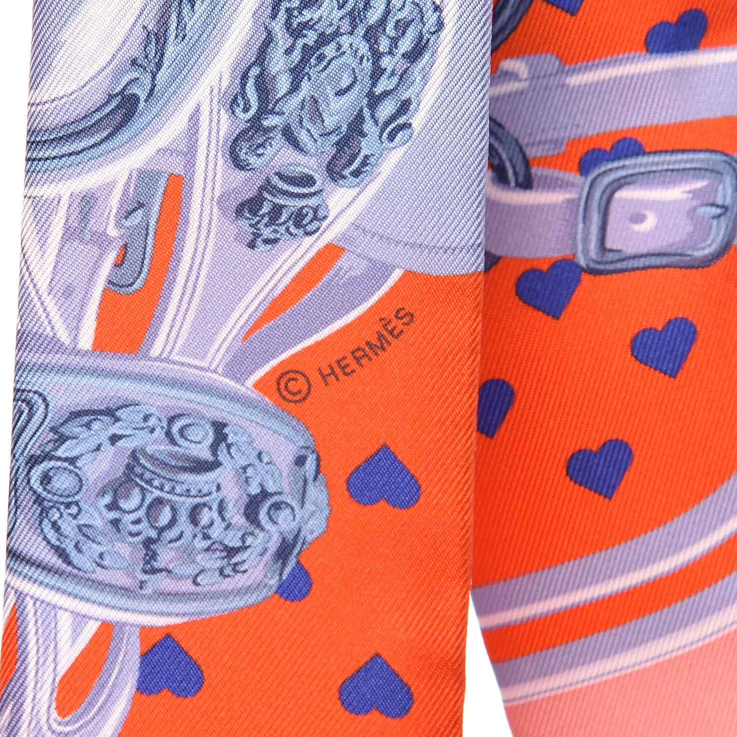 Hermes Silk Brides de Gala Love Twilly Orange Gris Bleuete Saumon 4 of 5