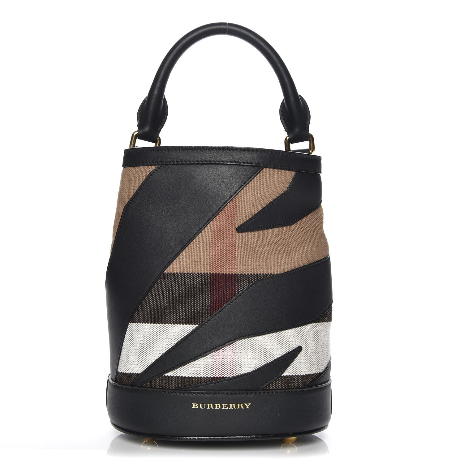 Burberry Canvas Check Calfskin Small The Bucket Backpack Bag Natural 1 of 7