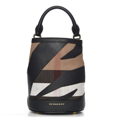 Burberry Canvas Check Calfskin Small The Bucket Backpack Bag Natural 1 of 7