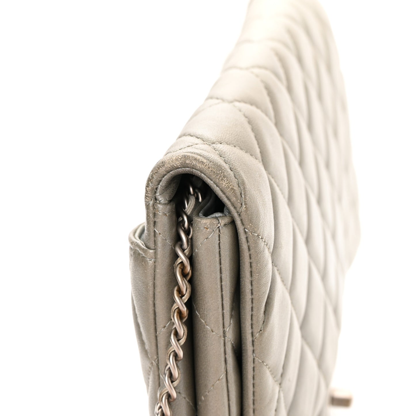 Lambskin Quilted Clutch With Chain Flap Grey