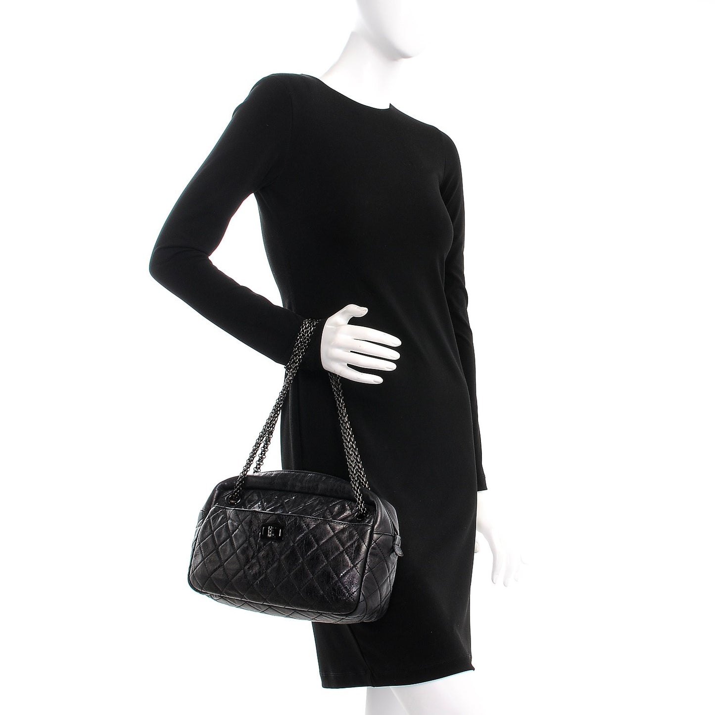 Metallic Aged Calfskin Quilted Medium Reissue Camera Case Black