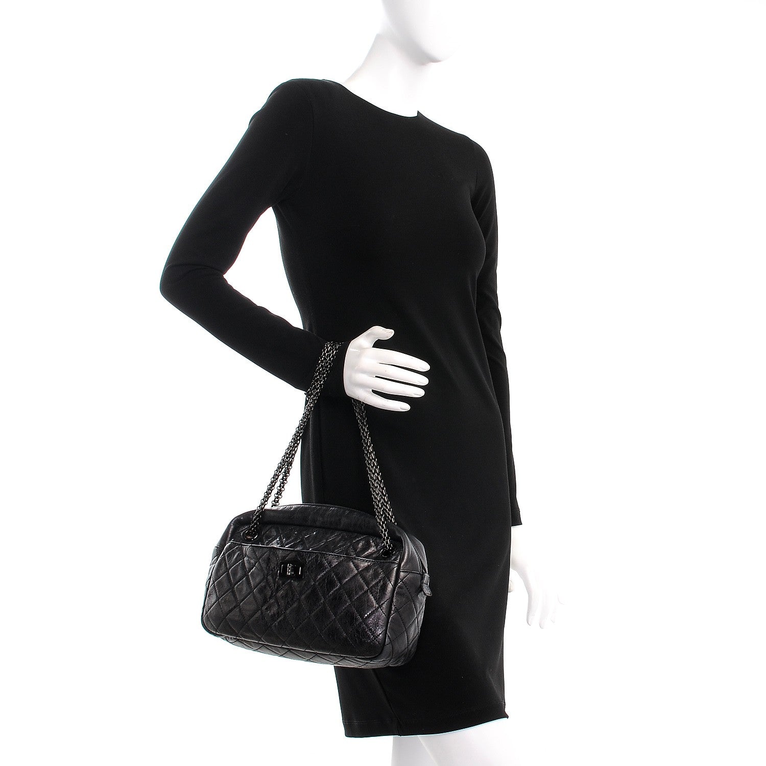 Chanel Metallic Aged Calfskin Quilted Medium Reissue Camera Case Black 3 of 12