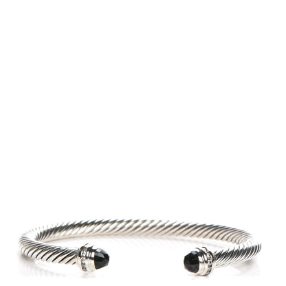 David Yurman Sterling Silver Diamond Black Onyx 5mm Cable Classics Princess Bracelet 1 of 6