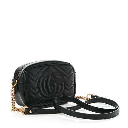 Gucci Calfskin Matelasse Mini GG Marmont Chain Shoulder Bag Black 3 of 9