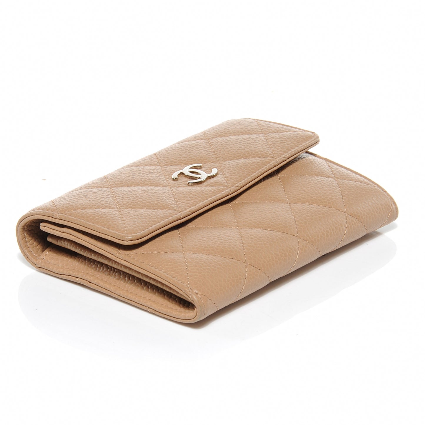 Caviar Small Compact Wallet Beige