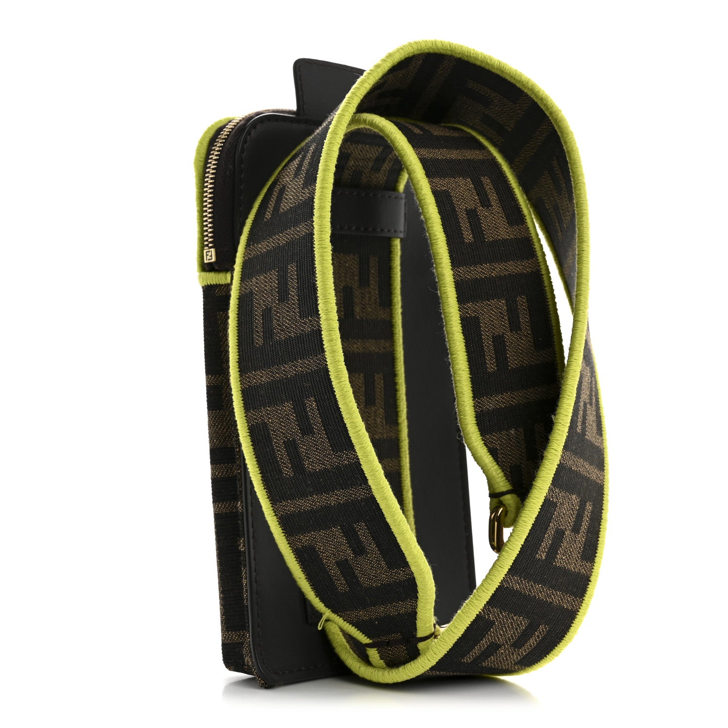 Fendi Fabric Jacquard FF 1974 Cell Pocket Strap You Tobacco Moro Giallo Fluo 3 of 15