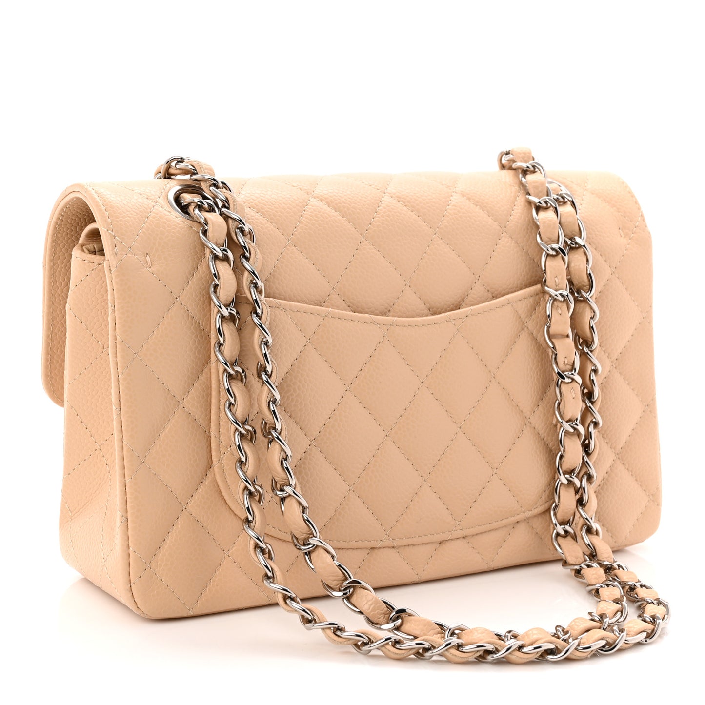 Caviar Quilted Small Double Flap Beige