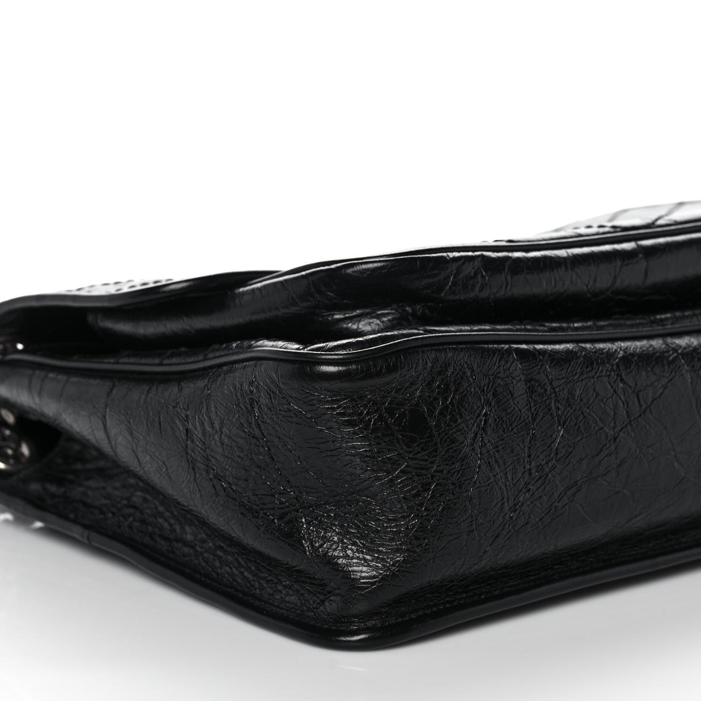 Crinkled Calfskin Matelasse Monogram Large Niki Chain Satchel Black