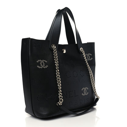 Chanel Calfskin Tweed Small Logo Eyelets Shopping Tote Black 4 of 10