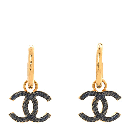 Chanel Metal Enamel CC Denim Drop Earrings Gold Blue 1 of 4