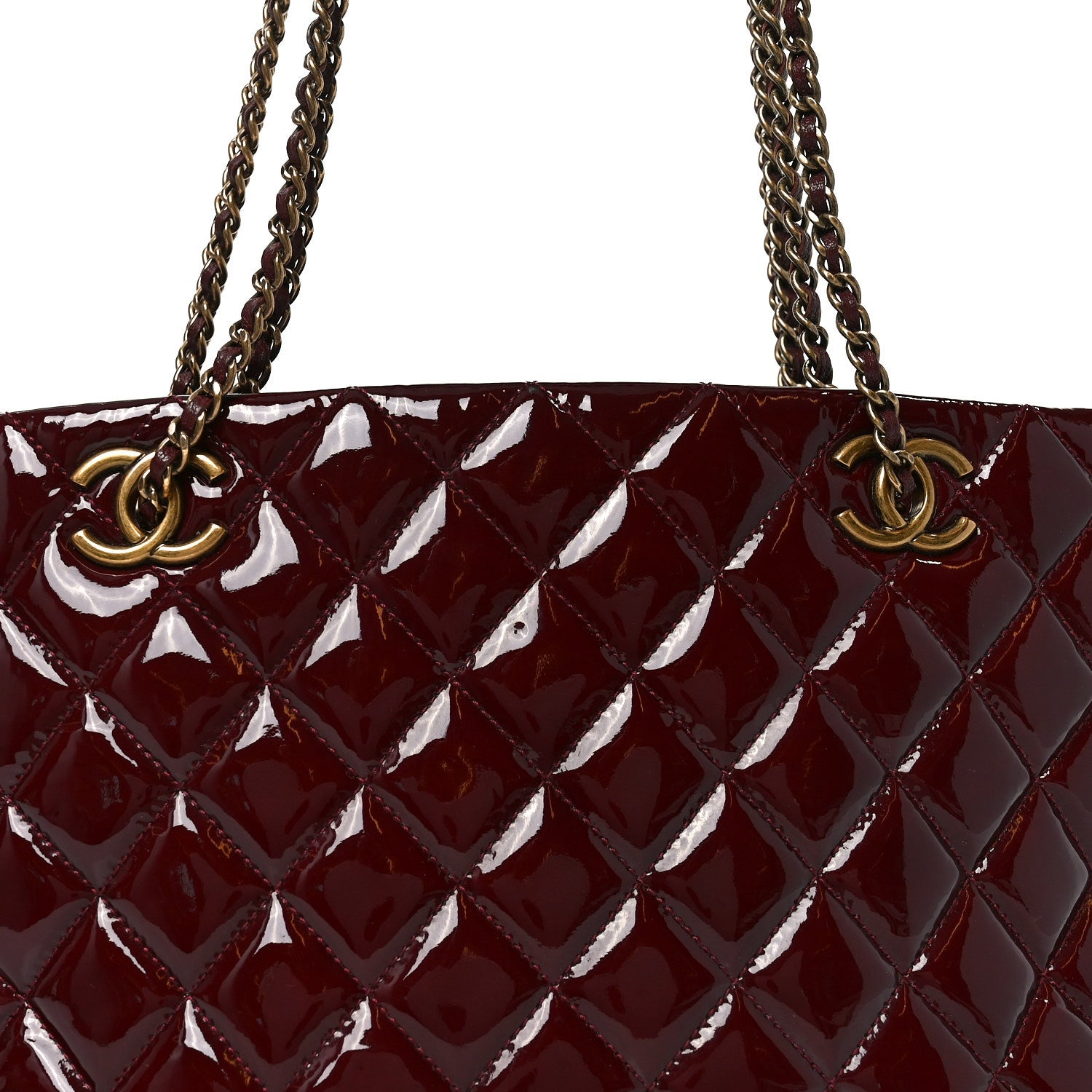 Chanel Patent Goatskin Quilted Small CC Eyelet Tote Burgundy 7 of 10