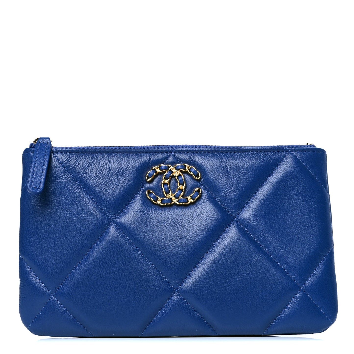 Goatskin Quilted Small Chanel 19 Pouch Dark Blue