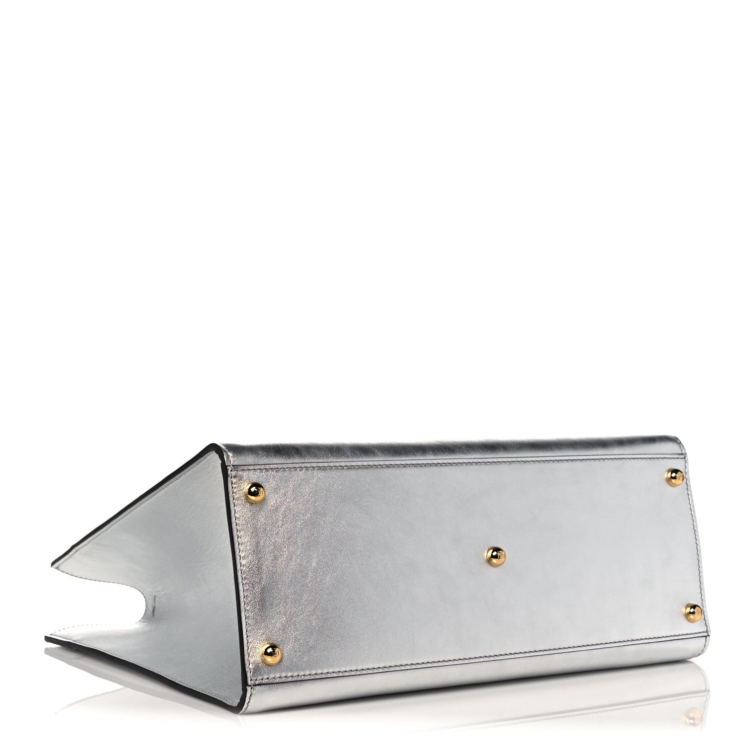 Fendi Vitello Catalan Mirror Plexiglass Logo Embossed Medium Fendi Sunshine Shopper Tote Argento 4 of 11