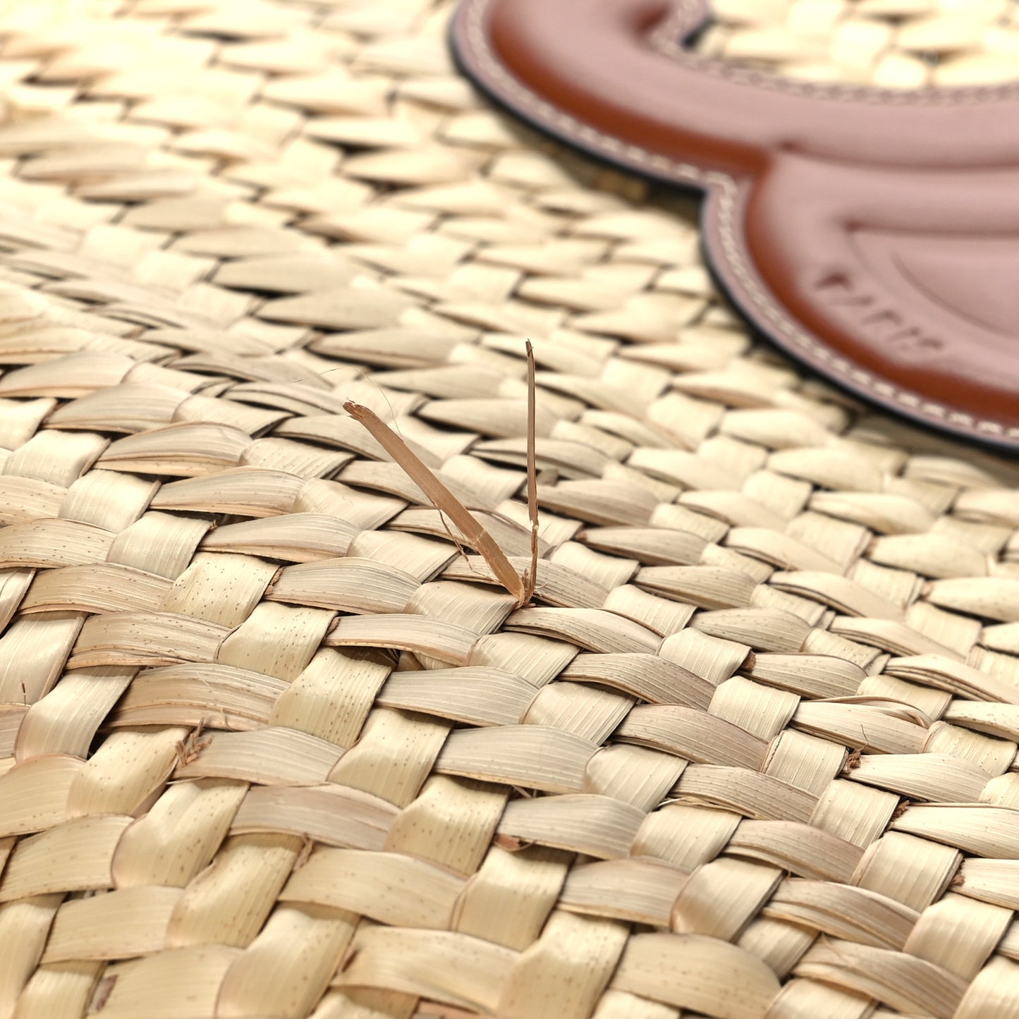 Raffia Calfskin Triomphe Medium Panier Tan