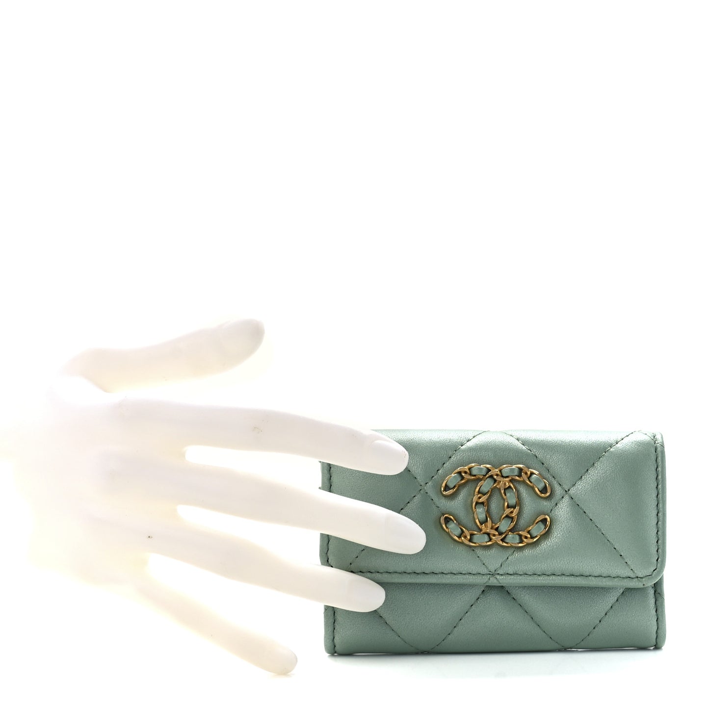 Lambskin Quilted Chanel 19 Flap Card Holder Light Green