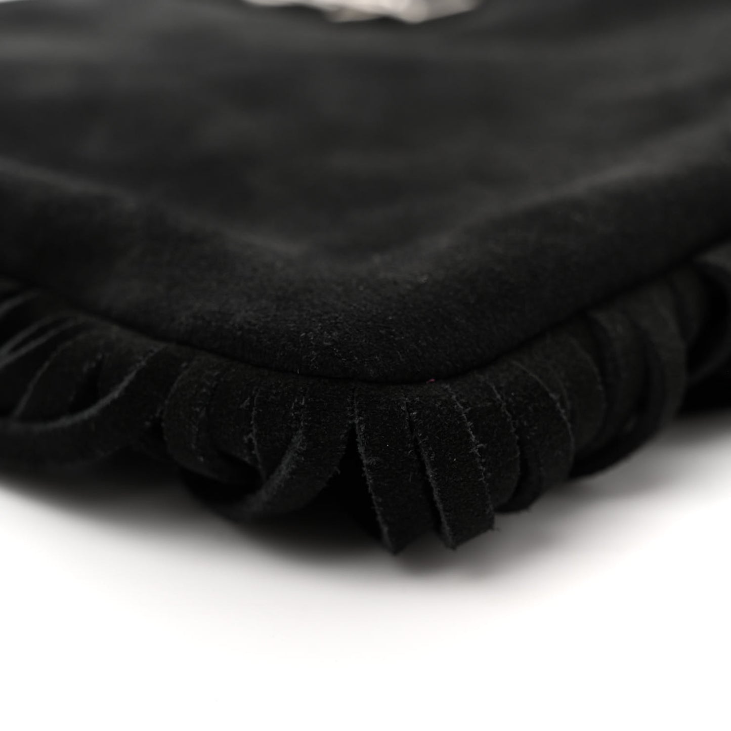 Suede Calfskin Small Fringe Crossbody Bag Black
