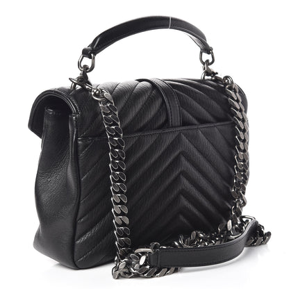 Saint Laurent Sheepskin Matelasse Chevron Monogram Medium College Bag Black 3 of 11