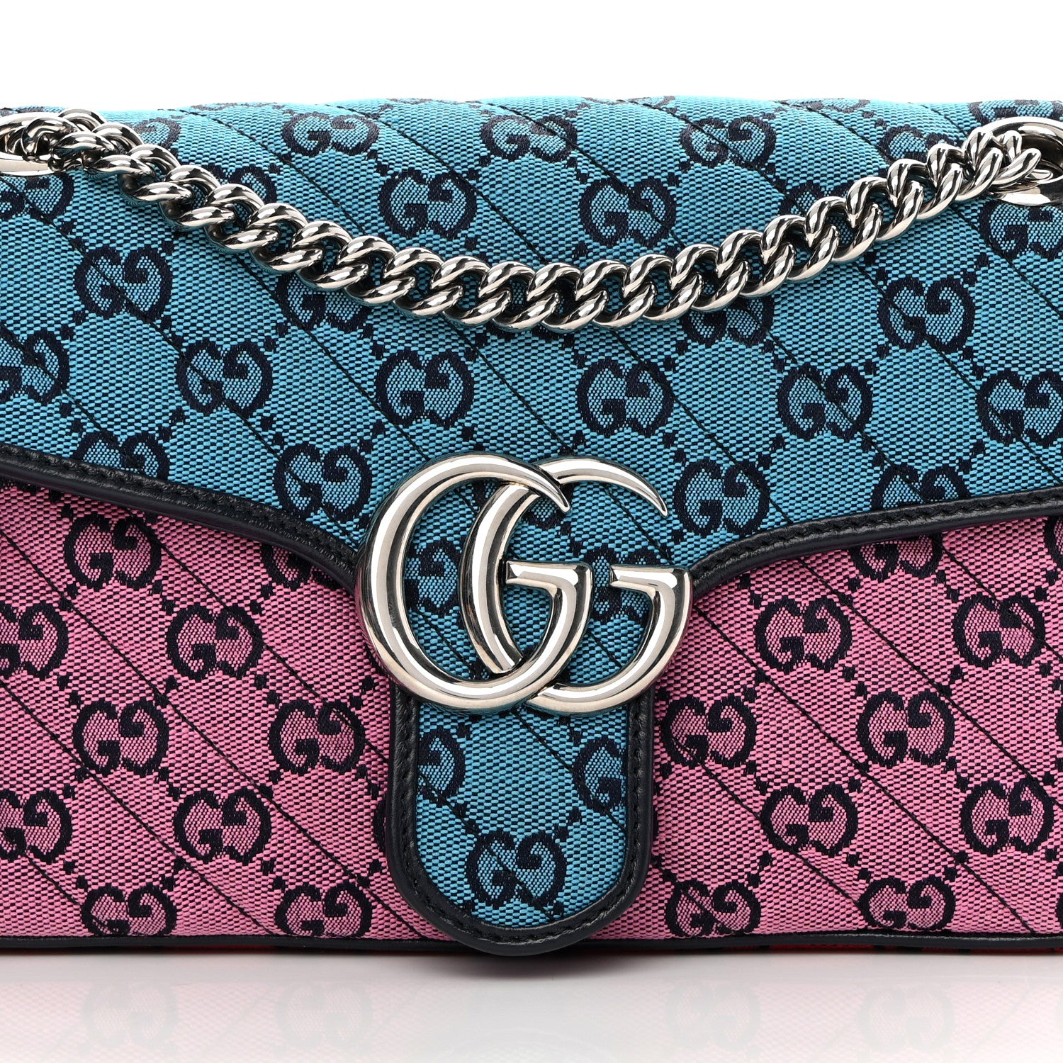 Gucci Monogram Multicolor Matelasse Diagonal Small GG Marmont Shoulder Bag Light Blue Pink Blue Green Red 6 of 11