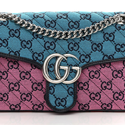 Gucci Monogram Multicolor Matelasse Diagonal Small GG Marmont Shoulder Bag Light Blue Pink Blue Green Red 6 of 11